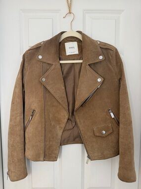 Mango Suede Biker Jacket in Camel